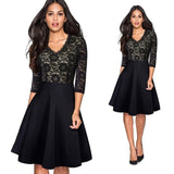 Women Elegant Vintage Lace See Through Sleeve Casual Party